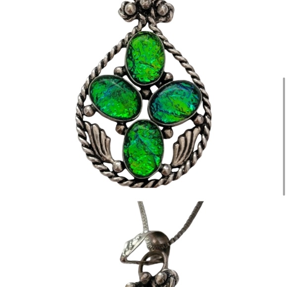 925 Silver Elegant Silver Blue Pendant Necklace Blue & Green Opal Pendant Only - Picture 5 of 13